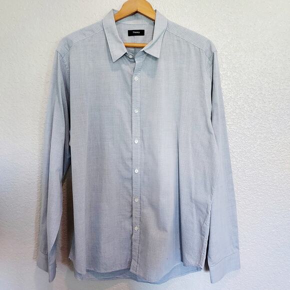 Theory Gray Check Long Sleeve Button Down Size XXL - Picture 1 of 10